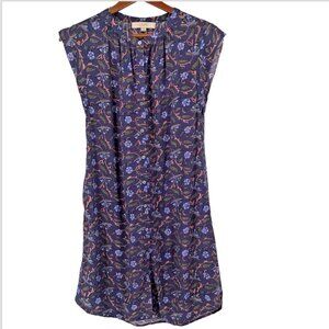 Loft Floral Button Pockets Dress Women Size Small Cap Sleeve Raw Hem Size Small